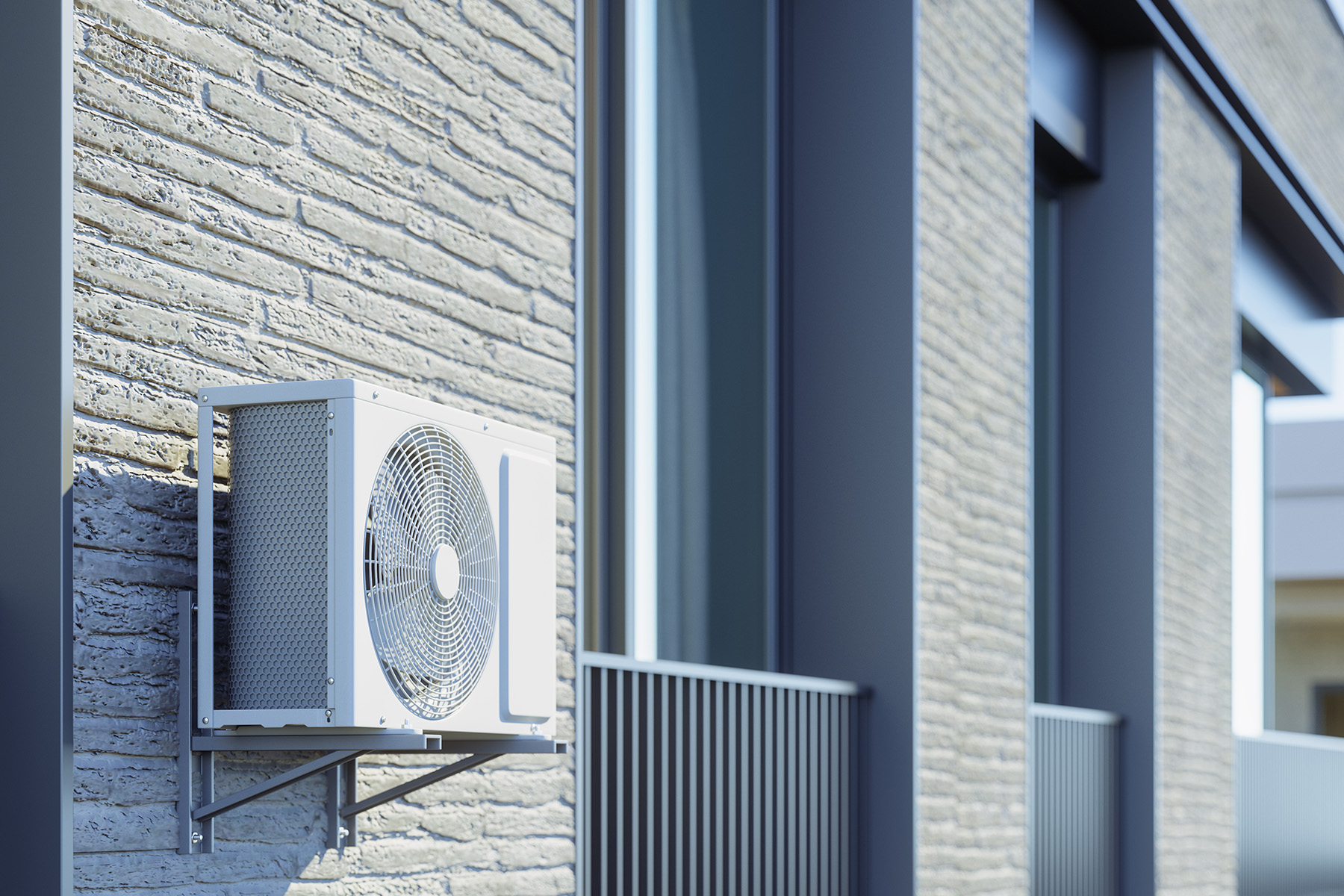 METALUX Primer plano de la unidad de aire acondicionado en la fachada del edificio.